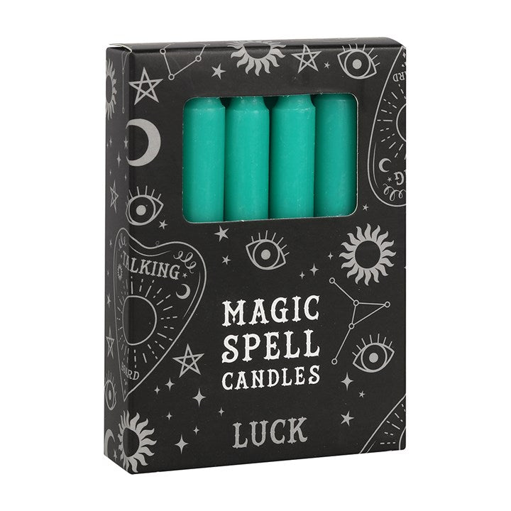 PACK OF 12 GREEN 'LUCK' SPELL CANDLES